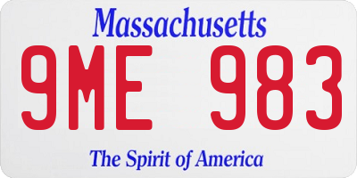 MA license plate 9ME983