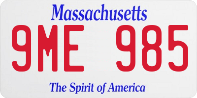 MA license plate 9ME985