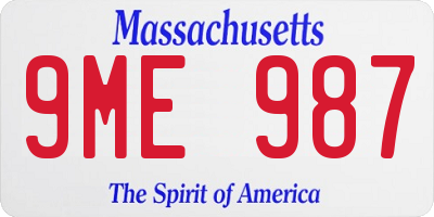 MA license plate 9ME987