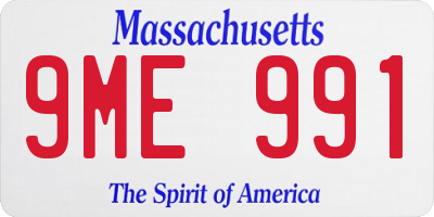 MA license plate 9ME991