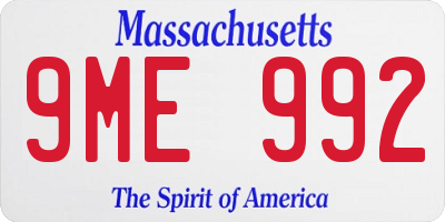 MA license plate 9ME992