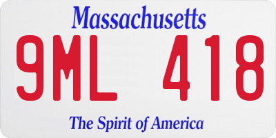 MA license plate 9ML418