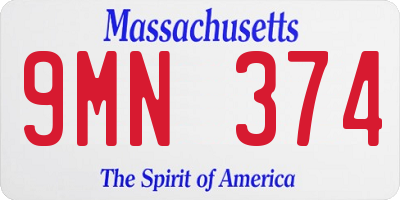 MA license plate 9MN374