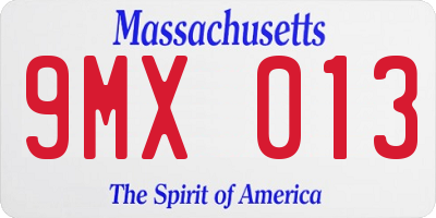 MA license plate 9MX013