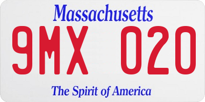MA license plate 9MX020