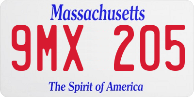 MA license plate 9MX205