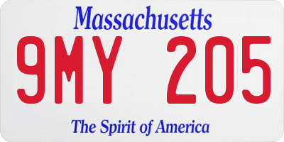 MA license plate 9MY205