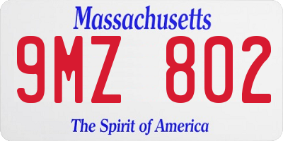MA license plate 9MZ802