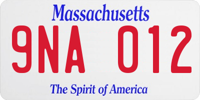 MA license plate 9NA012