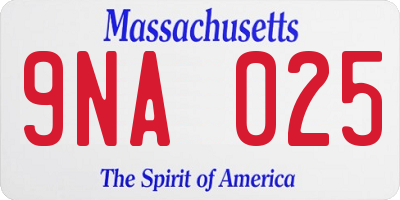 MA license plate 9NA025