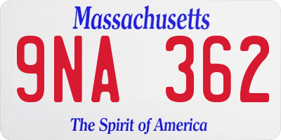 MA license plate 9NA362