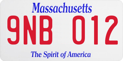 MA license plate 9NB012