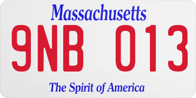MA license plate 9NB013