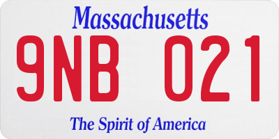 MA license plate 9NB021