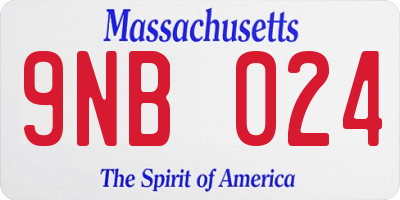 MA license plate 9NB024