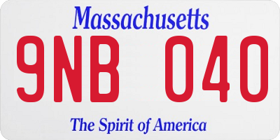 MA license plate 9NB040