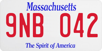 MA license plate 9NB042