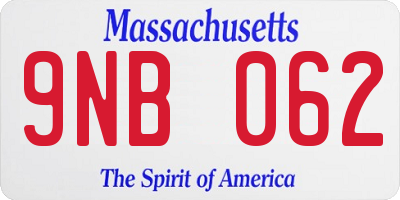 MA license plate 9NB062