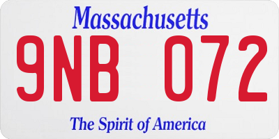 MA license plate 9NB072