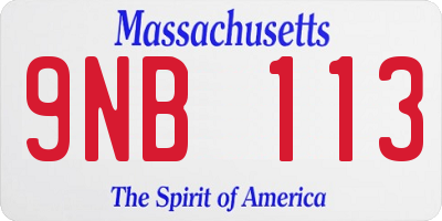 MA license plate 9NB113