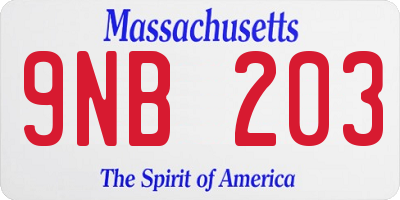 MA license plate 9NB203