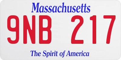 MA license plate 9NB217