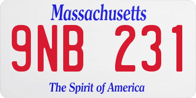MA license plate 9NB231