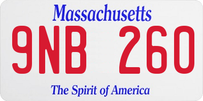 MA license plate 9NB260