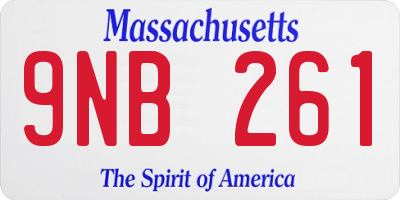 MA license plate 9NB261