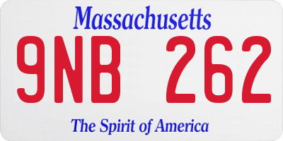 MA license plate 9NB262