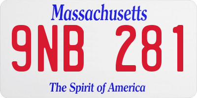 MA license plate 9NB281