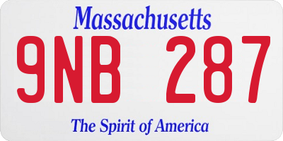 MA license plate 9NB287