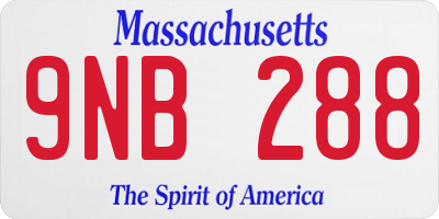 MA license plate 9NB288
