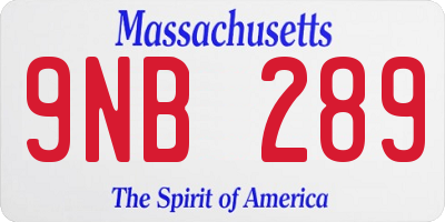 MA license plate 9NB289