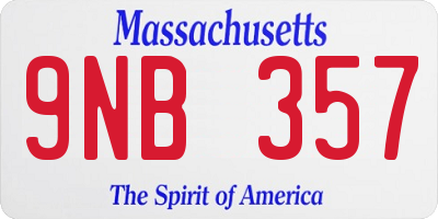 MA license plate 9NB357