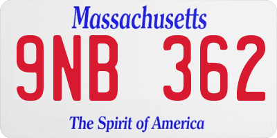 MA license plate 9NB362