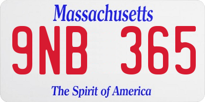 MA license plate 9NB365