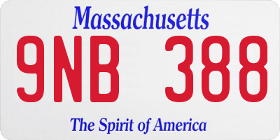 MA license plate 9NB388