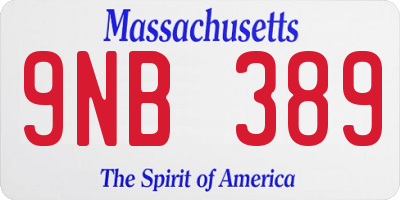 MA license plate 9NB389