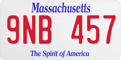 MA license plate 9NB457