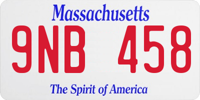 MA license plate 9NB458