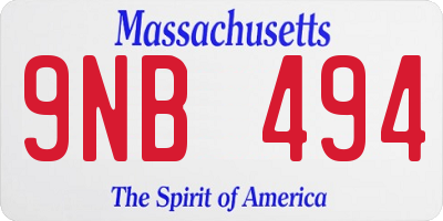 MA license plate 9NB494