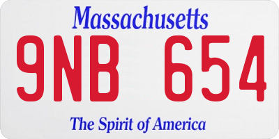 MA license plate 9NB654