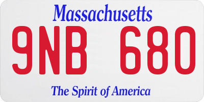 MA license plate 9NB680