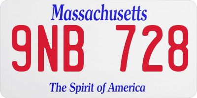 MA license plate 9NB728