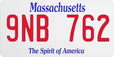 MA license plate 9NB762