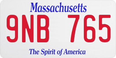 MA license plate 9NB765