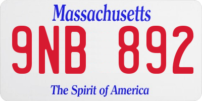 MA license plate 9NB892