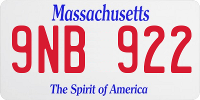 MA license plate 9NB922