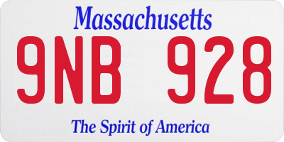 MA license plate 9NB928